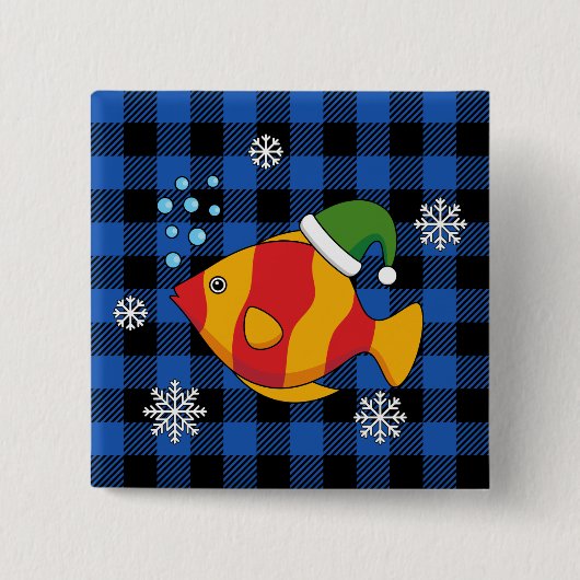 Xmas Tropischer Cartoon auf Blue Buffalo Muster Button (Vorderseite)