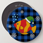 Xmas Tropischer Cartoon auf Blue Buffalo Muster Button (Vorne & Hinten)