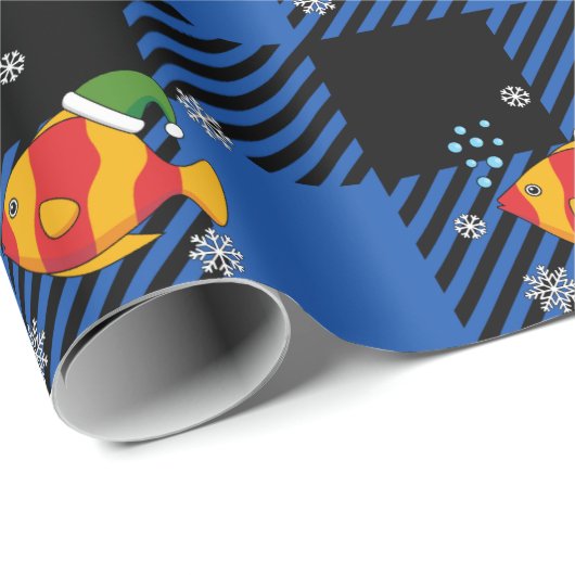 Xmas Tropischer Cartoon auf Blue Buffalo Muster Geschenkpapier (Rolleneckpunkt)