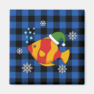 Xmas Tropischer Cartoon auf Blue Buffalo Muster Magnet