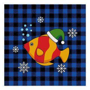Xmas Tropischer Cartoon auf Blue Buffalo Muster Poster