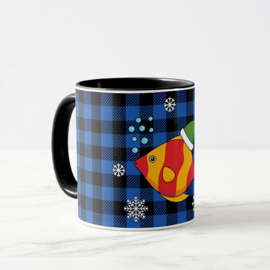 Xmas Tropischer Cartoon auf Blue Buffalo Muster Tasse (Vorderseite Links)