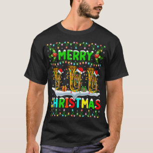 Xmas Tuba Lighting Weihnachtsmannmütze Frohe Weihn T-Shirt