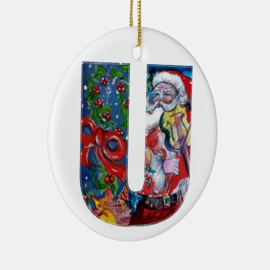 XMAS U SCHREIBEN /SANTA CLAUS MIT VIOLIN MONOGRAMM KERAMIK ORNAMENT (Rechts)