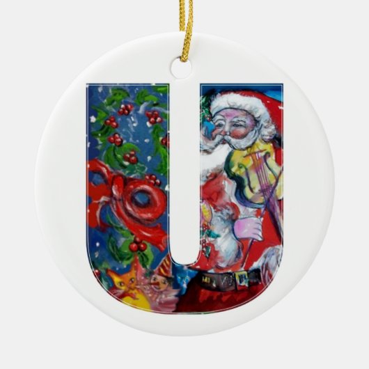 XMAS U SCHREIBEN /SANTA CLAUS MIT VIOLIN MONOGRAMM KERAMIK ORNAMENT (Vorne)