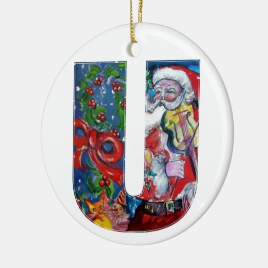 XMAS U SCHREIBEN /SANTA CLAUS MIT VIOLIN MONOGRAMM KERAMIK ORNAMENT (Links)