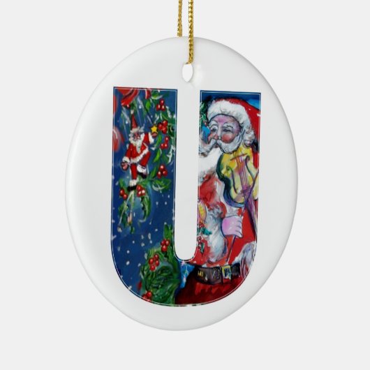 XMAS U SCHREIBEN /SANTA CLAUS MIT VIOLIN MONOGRAMM KERAMIKORNAMENT (Rechts)