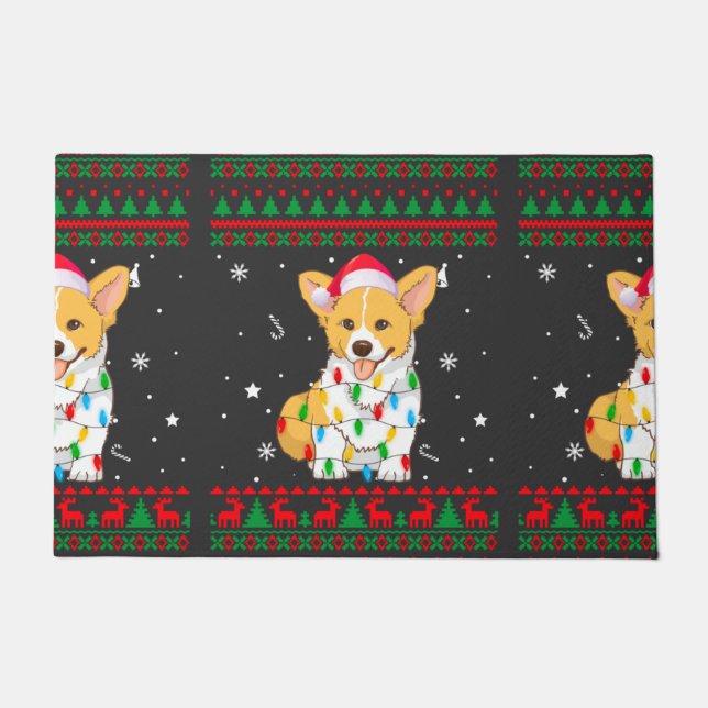 Xmas Ugly Sweater Christmas Lights Corgi Dog Lover Fußmatte (Vorderseite)