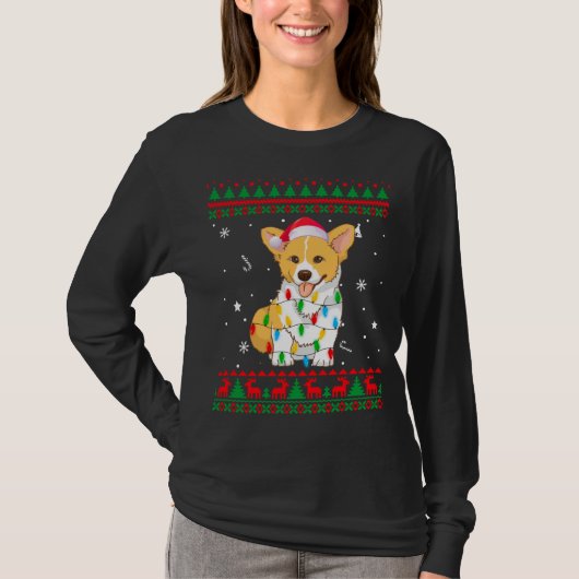 Xmas Ugly Sweater Christmas Lights Corgi Dog Lover T-Shirt (Vorderseite)