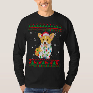 Xmas Ugly Sweater Christmas Lights Corgi Dog Lover T-Shirt