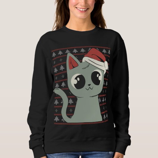 Xmas Ugly Sweater Funny Christmas Cat Sweatshirt (Vorderseite)