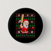 Xmas Ugly Sweater Style Santa Playing Cricket Chri Button (Vorderseite)