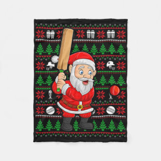 Xmas Ugly Sweater Style Santa Playing Cricket Chri Fleecedecke