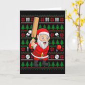 Xmas Ugly Sweater Style Santa Playing Cricket Chri Karte (Gelbe Blume)