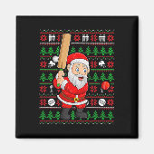 Xmas Ugly Sweater Style Santa Playing Cricket Chri Magnet (Vorne)