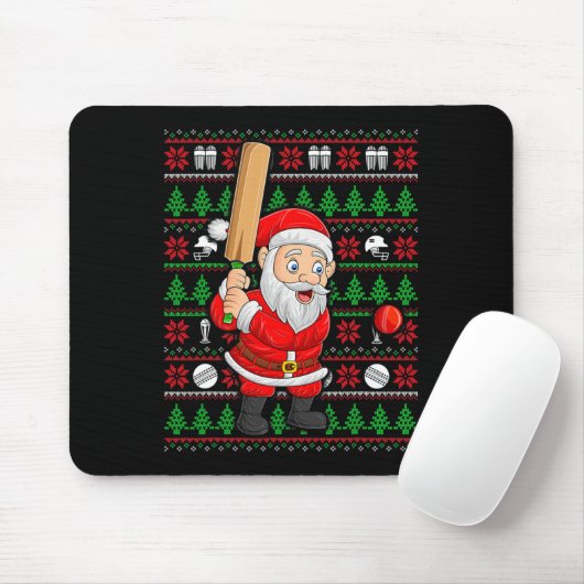 Xmas Ugly Sweater Style Santa Playing Cricket Chri Mousepad (Mit Mouse)