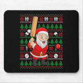 Xmas Ugly Sweater Style Santa Playing Cricket Chri Mousepad (Vorne)