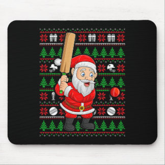 Xmas Ugly Sweater Style Santa Playing Cricket Chri Mousepad
