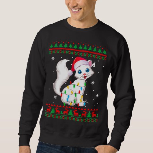 Xmas Ugly Sweater Weihnachtsbeleuchtung Cat Kitten Sweatshirt (Vorderseite)