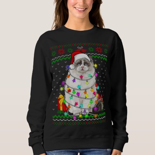 Xmas Ugly Sweater Weihnachtsbeleuchtung Cat Kitten Sweatshirt (Vorderseite)