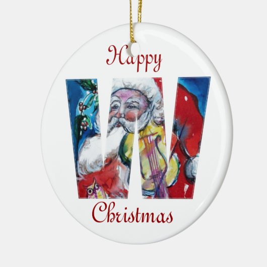 XMAS W SCHREIBEN /SANTA CLAUS MIT VIOLIN MONOGRAMM KERAMIKORNAMENT (Links)