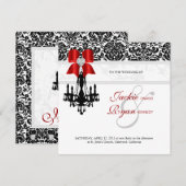 Xmas Wedite Invite Chandelier Schwarz-weiß Damask Save The Date (Vorne/Hinten)