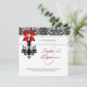 Xmas Wedite Invite Chandelier Schwarz-weiß Damask Save The Date (Stehend Vorderseite)