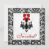 Xmas Wedite Invite Chandelier Schwarz-weiß Damask Save The Date (Rückseite)