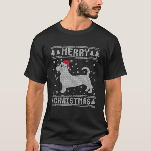 Xmas Weihnachtsmannmütze Basset Hound Hund Funny U T-Shirt (Vorderseite)