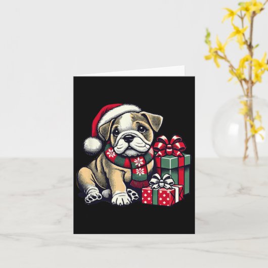 Xmas Weihnachtsmannmütze English Bulldog 1 Karte (Gelbe Blume)