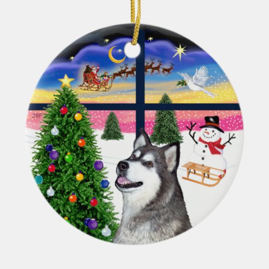 Xmas Window - Alaskan Malamute Keramik Ornament (Vorne)