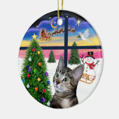 Xmas Window - Brown Tabby Tiger cat Keramik Ornament (Links)