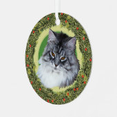 XMas Wreath Maine Coon Cat Ornament Aus Metall (Vorderseite links)