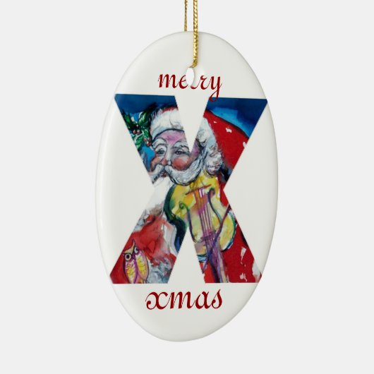 XMAS X SCHREIBEN /SANTA CLAUS MIT VIOLIN MONOGRAMM KERAMIK ORNAMENT (Rechts)