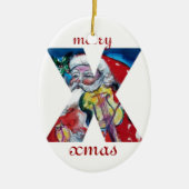XMAS X SCHREIBEN /SANTA CLAUS MIT VIOLIN MONOGRAMM KERAMIK ORNAMENT (Vorne)