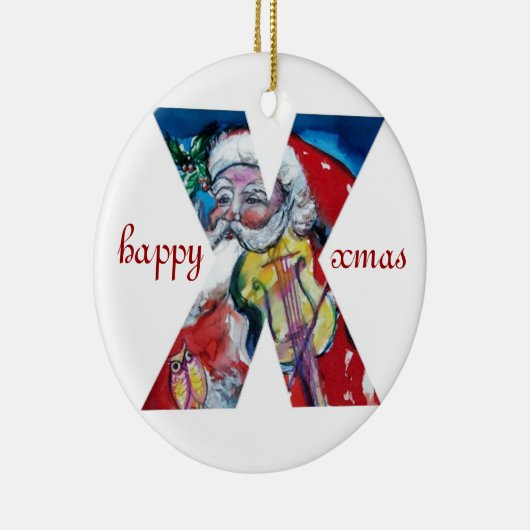 XMAS X SCHREIBEN /SANTA CLAUS MIT VIOLIN MONOGRAMM KERAMIK ORNAMENT (Rechts)