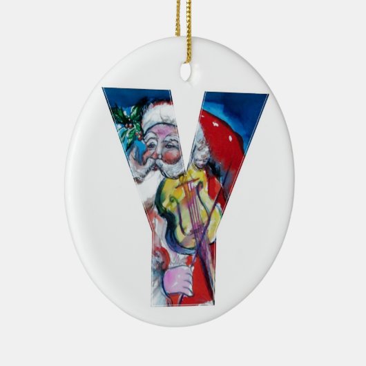 XMAS Y SCHREIBEN /SANTA CLAUS MIT VIOLIN MONOGRAMM KERAMIKORNAMENT (Rechts)