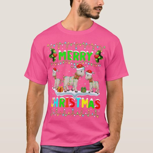 Xmas Ziege Leuchtende Weihnachtsmannmütze Frohe We T-Shirt (Vorderseite)