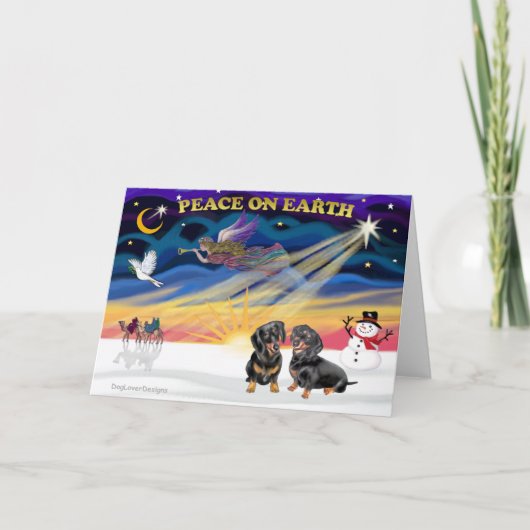 XmasSunrise-2 schwarze Dackeln Feiertagskarte (Vorderseite)