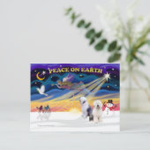 XmasSunrise-Zwei-Alte Englische Schafhund Feiertagspostkarte (Stehend Vorderseite)