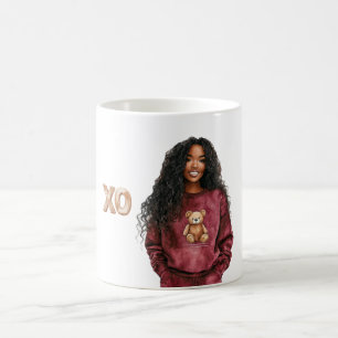 XO Black Girl Burgundy Teddy Bär Top Kaffeetasse