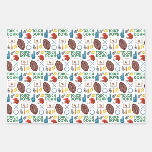 XO Fußballsaison Touchdown First Down Tailgate Geschenkpapier Set (Vorderseite 3)