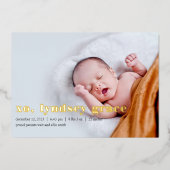 XO Gold Foil Geburtserklärung Folieneinladung (Vorderseite)