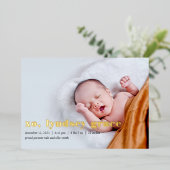 XO Gold Foil Geburtserklärung Folieneinladung (Stehend vorne)