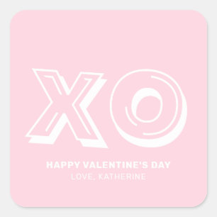 XO Happy valentine's Day rosa moderne personalisie Quadratischer Aufkleber
