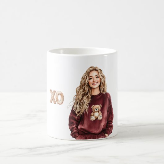 XO Mädchen Burgunder-Teddybär-Top Kaffeetasse (Mittel)