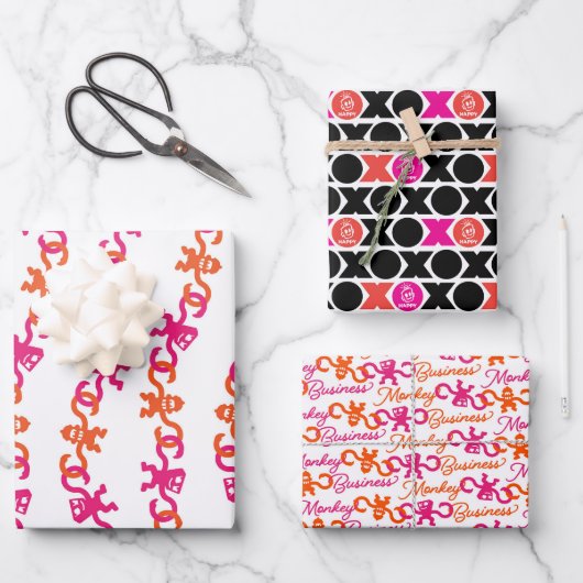 XO Monkey Business Wrapping Paper Geschenkpapier Set (Vorderseite)