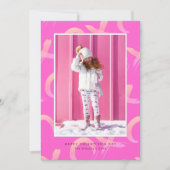 XO Pattern Neon Pink Foto Valentine's Day Card Einladung (Vorderseite)