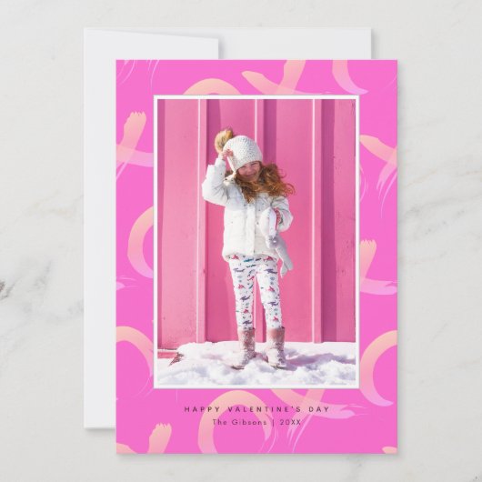 XO Pattern Neon Pink Foto Valentine's Day Card Einladung (Vorderseite)