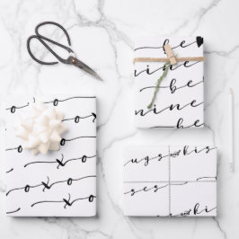XO XO Be Mine White & Black Calligraphy Valentine Geschenkpapier Set